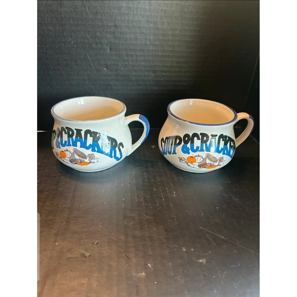 Vintage Soup And Cracker  Set Of 2 Ceramic Soup bowls with Handles